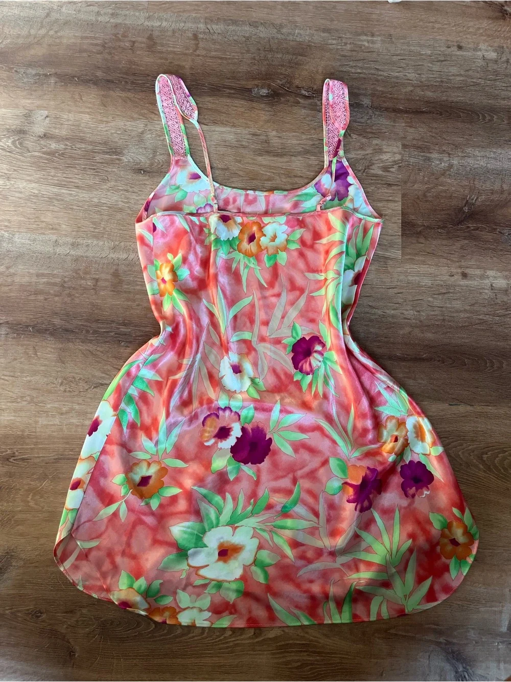 Floral Coral Tank Dress with Green & Purple Accents